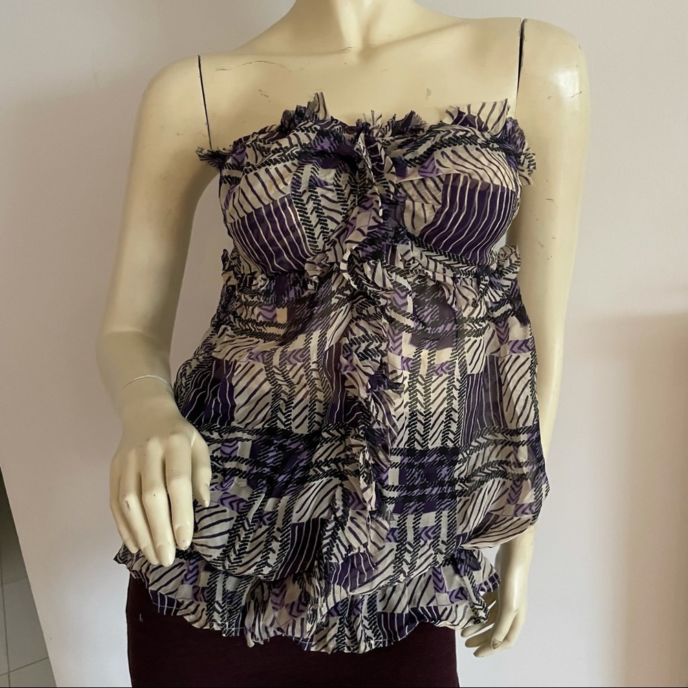 Silk ruched bubble tube top with ruffle